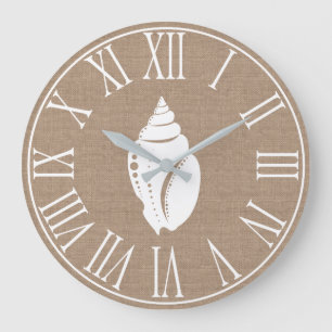 Kustnära Eleganten Faux Burlap & White Seashell Stor Klocka
