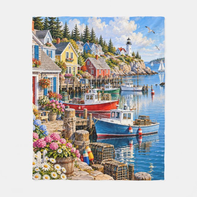 Kustnära fiskeby fleecefilt (Framsidan)