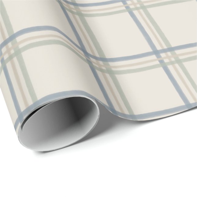 Kustnära fönsterrutemönster i mjuk blå salvia presentpapper (Rullad Hörn)