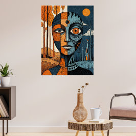 Kustnära fyr dubbelexponering akvarell poster