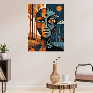 Kustnära fyr dubbelexponering akvarell poster