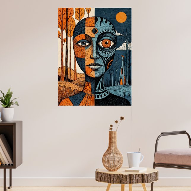 Kustnära fyr dubbelexponering akvarell poster (Vardagsrum 3)