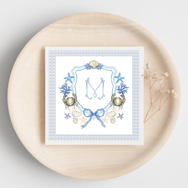 Kustnära Grandmillenial Krabb Kalligrafi Monogram Pappersservett (Skapare uppladdad)