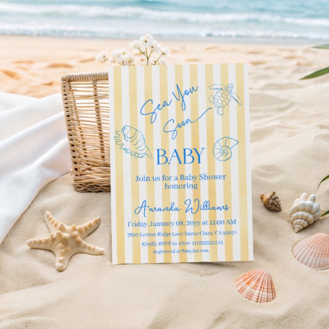 Kustnära gula ränder ser dig snart baby shower inbjudningar (Skapare uppladdad)