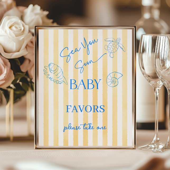 Kustnära gula ränder ser dig snart baby shower poster (Skapare uppladdad)