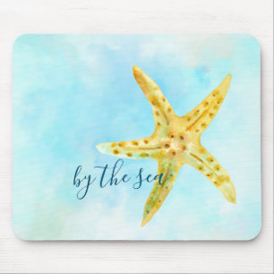 Kustnära Gult Starfish Aqua Watercolor            Musmatta