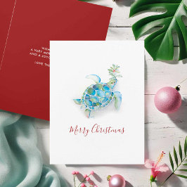 Kustnära jul havssköldpadda akvarell helgkort