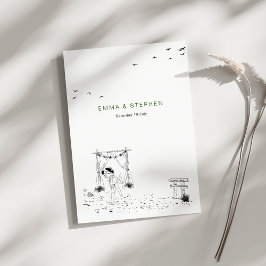 Kustnära Kärlek Sandy Beach Minimal Line Art Bröll Inbjudningar