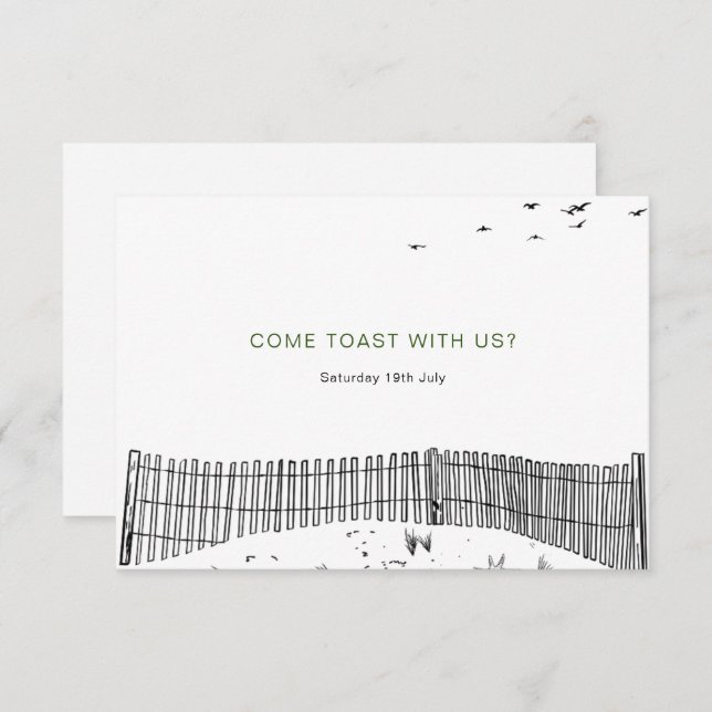 Kustnära Kärlek Sandy Beach Minimal Line Art Bröll OSA Kort (Fram/baksida)