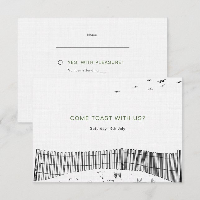 Kustnära Kärlek Sandy Beach Minimal Line Art Bröll OSA Kort (Fram/baksida)