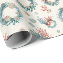Kustnära marin vintage julkransmönster presentpapper