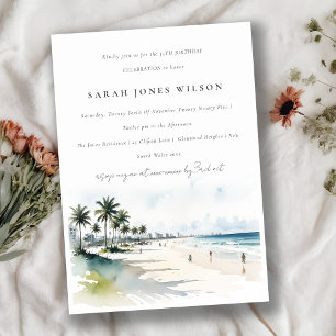 Kustnära Miami Beach Handflatan Träd Watercolor Bi Inbjudningar