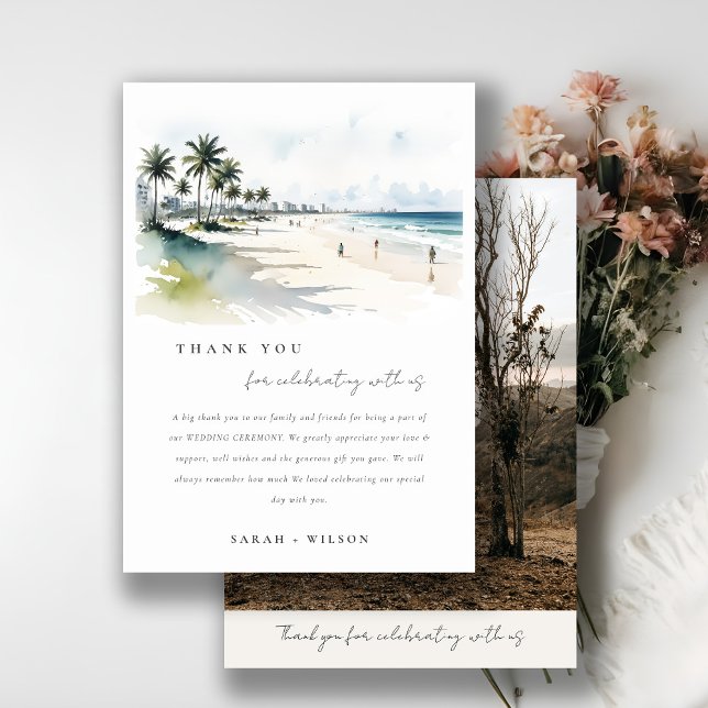 Kustnära Miami Beach Handflatan Träd Watercolor Br Tack Kort (Skapare uppladdad)