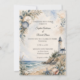 Kustnära Nantucket Lighthouse Beach Bröllop Inbjudningar