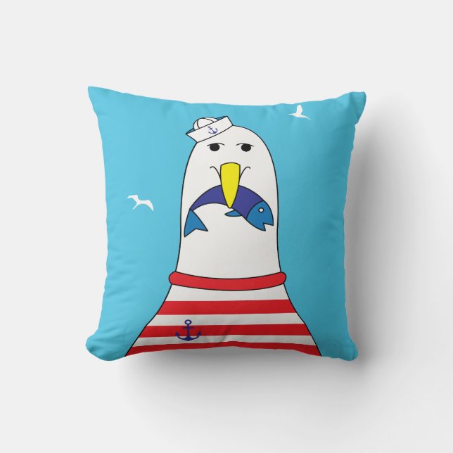 Kustnära näsduk (Decor Cute Fiskmås) Kudde (Framsida)