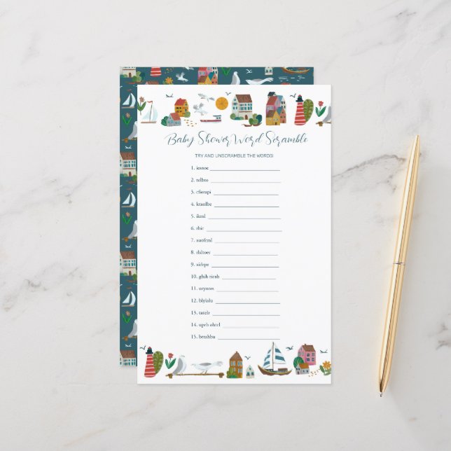 Kustnära nautisk ordsallad baby shower-spel (Fram/Back In Situ)