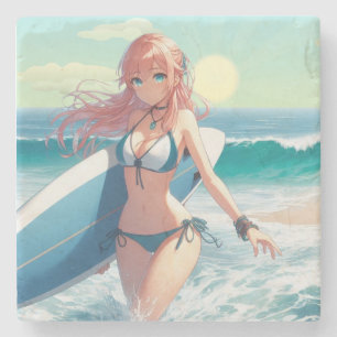 Kustnära/nautisk/tropisk anime surfartystnad flick stenunderlägg
