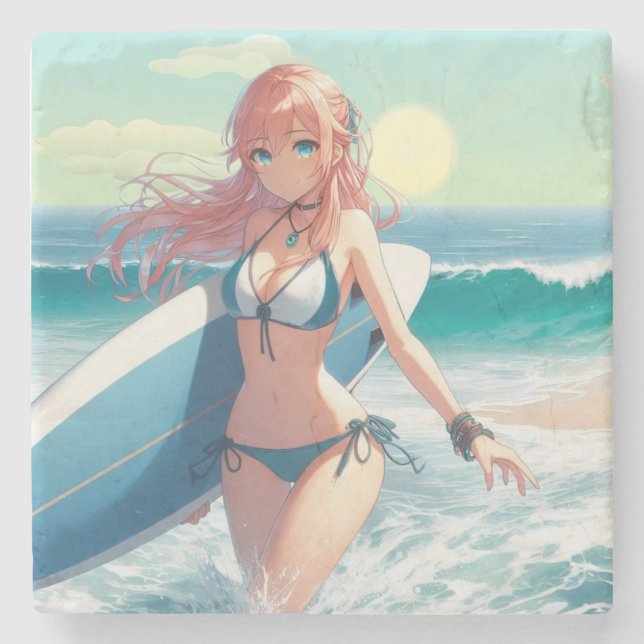 Kustnära/nautisk/tropisk anime surfartystnad flick stenunderlägg (Framsidan)