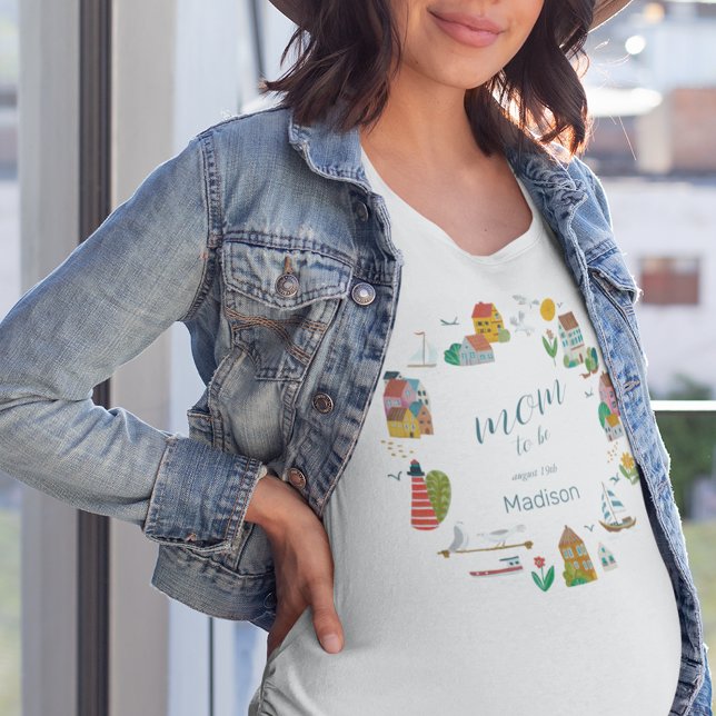Kustnära Nautiskt Mamma för att bli babyskor T Shirt (Coastal Nautical Mom to be Baby Shower T-Shirt)