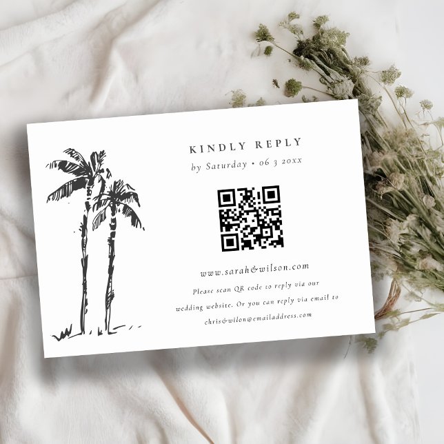 Kustnära palmtrotskiss Bröllop QR-kod RSVP Tilläggskort (Skapare uppladdad)