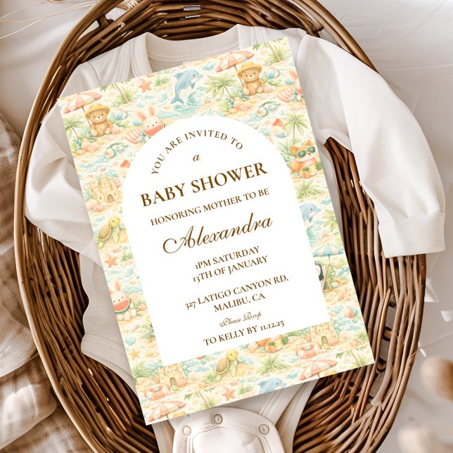 Kustnära Pastellfärgade Djur Baby Shower Inbjudningar (Skapare uppladdad)