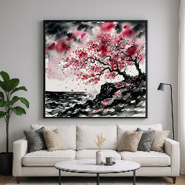 Kustnära Sakura - Vattenfärg Stil Körsbärsblommor Poster