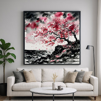 Kustnära Sakura - Vattenfärg Stil Körsbärsblommor Poster