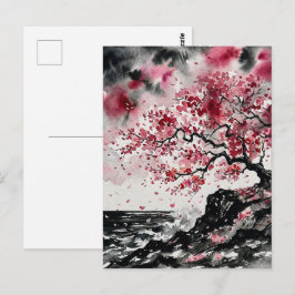Kustnära Sakura - Vattenfärg Stil Körsbärsblommor Vykort