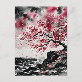 Kustnära Sakura - Vattenfärg Stil Körsbärsblommor Vykort