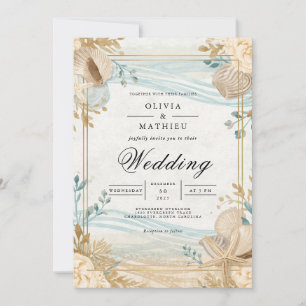 Kustnära Seashell Beach Wedding Inbjudningar
