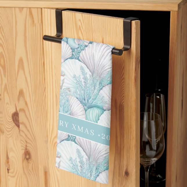 Kustnära Seashell & Coral Mönster#3 ID1009 Kökshandduk (Thirds Fold)