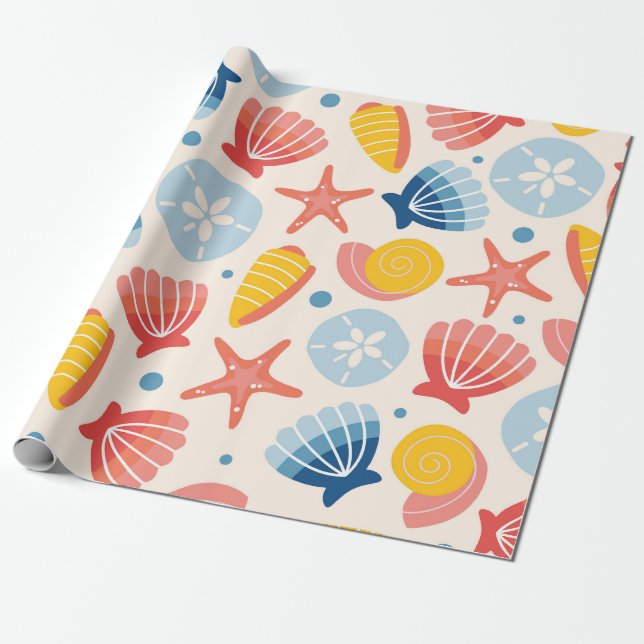 Kustnära Seashell och Starfish Mönster Presentpapper (Utrullad)