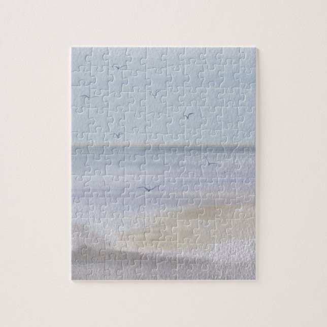 Kustnära Shoreline Beach Watercolor Jigszle Puzzle Pussel (Vertikal)