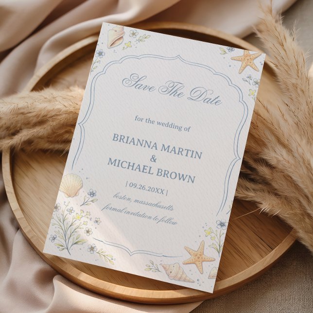 Kustnära Skal Blommig Annonsering Spara Datumet (Skapare uppladdad)