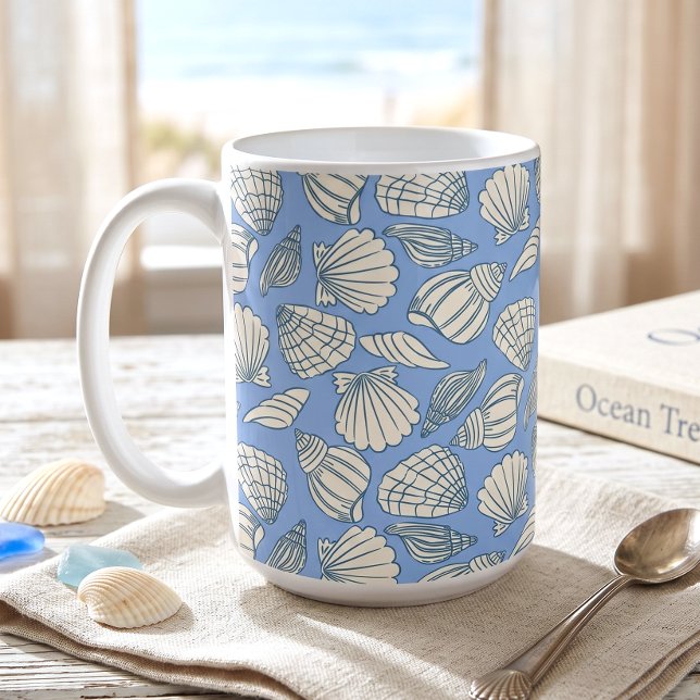 Kustnära Skalsand Strandstuga Blå Kaffemugg (Skapare uppladdad)