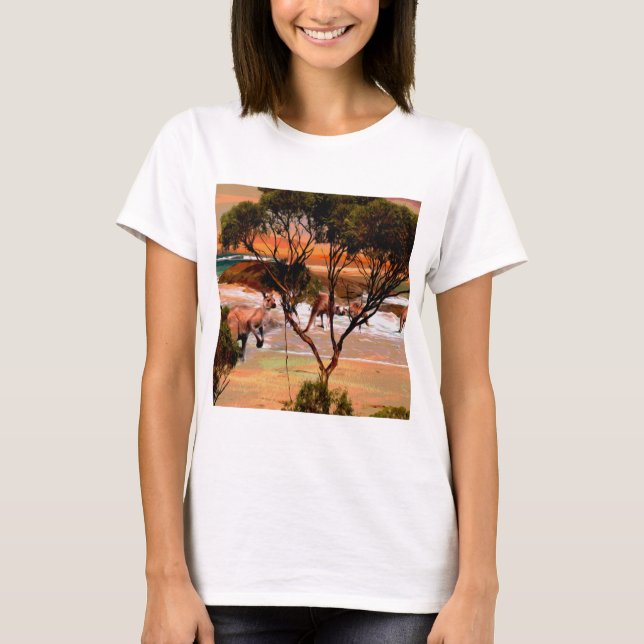 "Kustnära Skutt: Kangaroos vid oljeborrningen" T Shirt (Framsida)