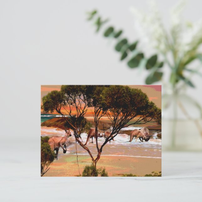 "Kustnära Skutt: Kangaroos vid oljeborrningen" Vykort (Stående Fram)