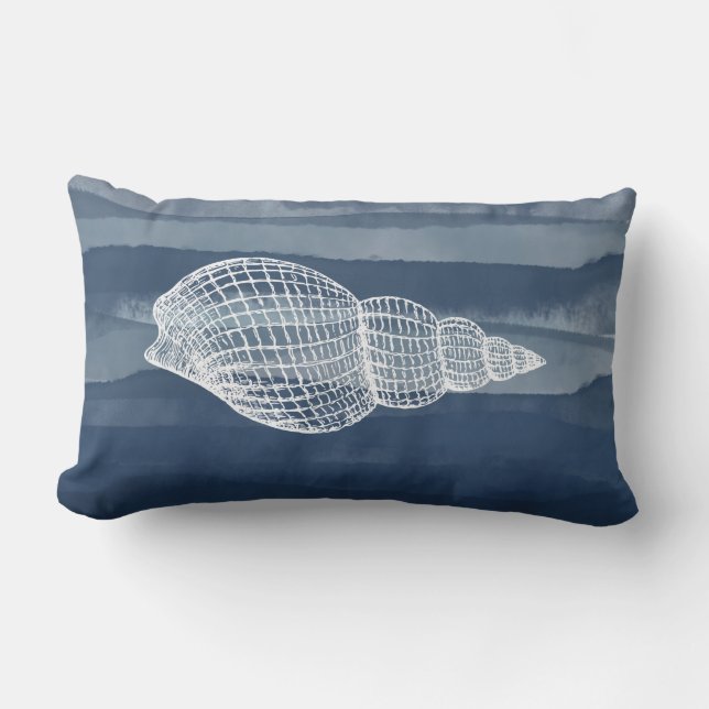 Kustnära Snäcka, blå vit utomhus Lumbarkudde (Framsida)