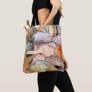 Kustnära Snäckor och haj Teeth Tote Bag Tygkasse