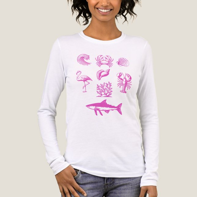 Kustnära sommarstämpelsamling i pastellfärger t shirt (Framsida)