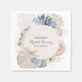 Kustnära strand blå snigelskal bröllopsdusch pappersservett