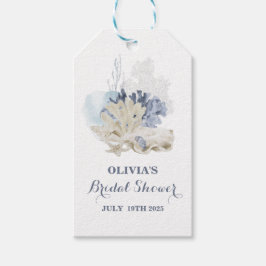 Kustnära strand blå snigelskal bröllopsdusch presentetikett