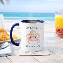 Kustnära Strandhus Rosa Krabba Familjenamn Kaffe Mugg