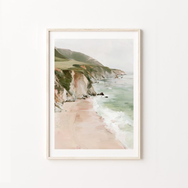 Kustnära strandscen väggkonsttryck poster (Coastal Beach Scene Wall Art Print | Serene Ocean Landscape Decor | Coastal Home, Beach House & Livi)