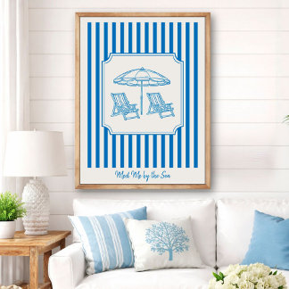 Kustnära strandvibbar blåa ränder poster