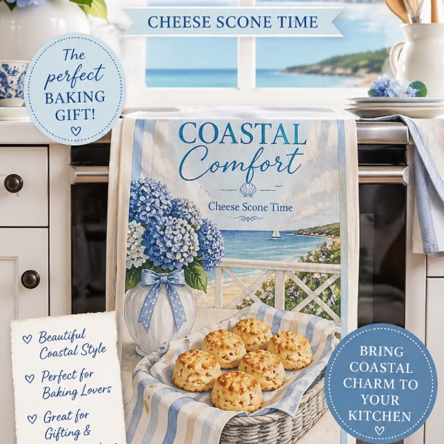 Kustnära Tektygsbakduk Present Kök Dekoration Kökshandduk (Coastal Comfort tea towel for baking lovers. A beautiful Hamptons-style kitchen gift idea.)