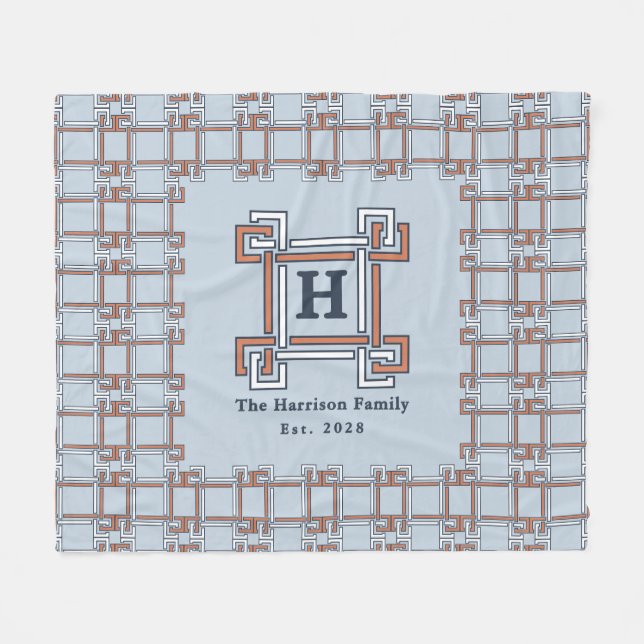 Kustnära Terrakotta Himmelblå Familj Monogram Fleecefilt (Framsidan (Horisontell))