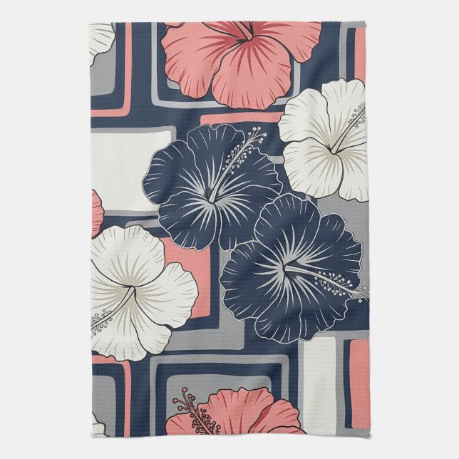 Kustnära Tropiskt Hibiskus-mönster (4) Kökshandduk (Vertikal)