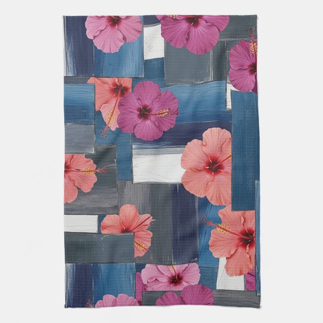 Kustnära Tropiskt Hibiskus-mönster (9) Kökshandduk (Vertikal)