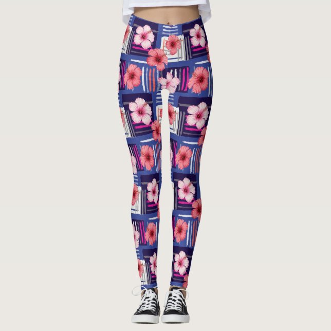 Kustnära Tropiskt Hibiskusmönster (12) Leggings (Framsida)